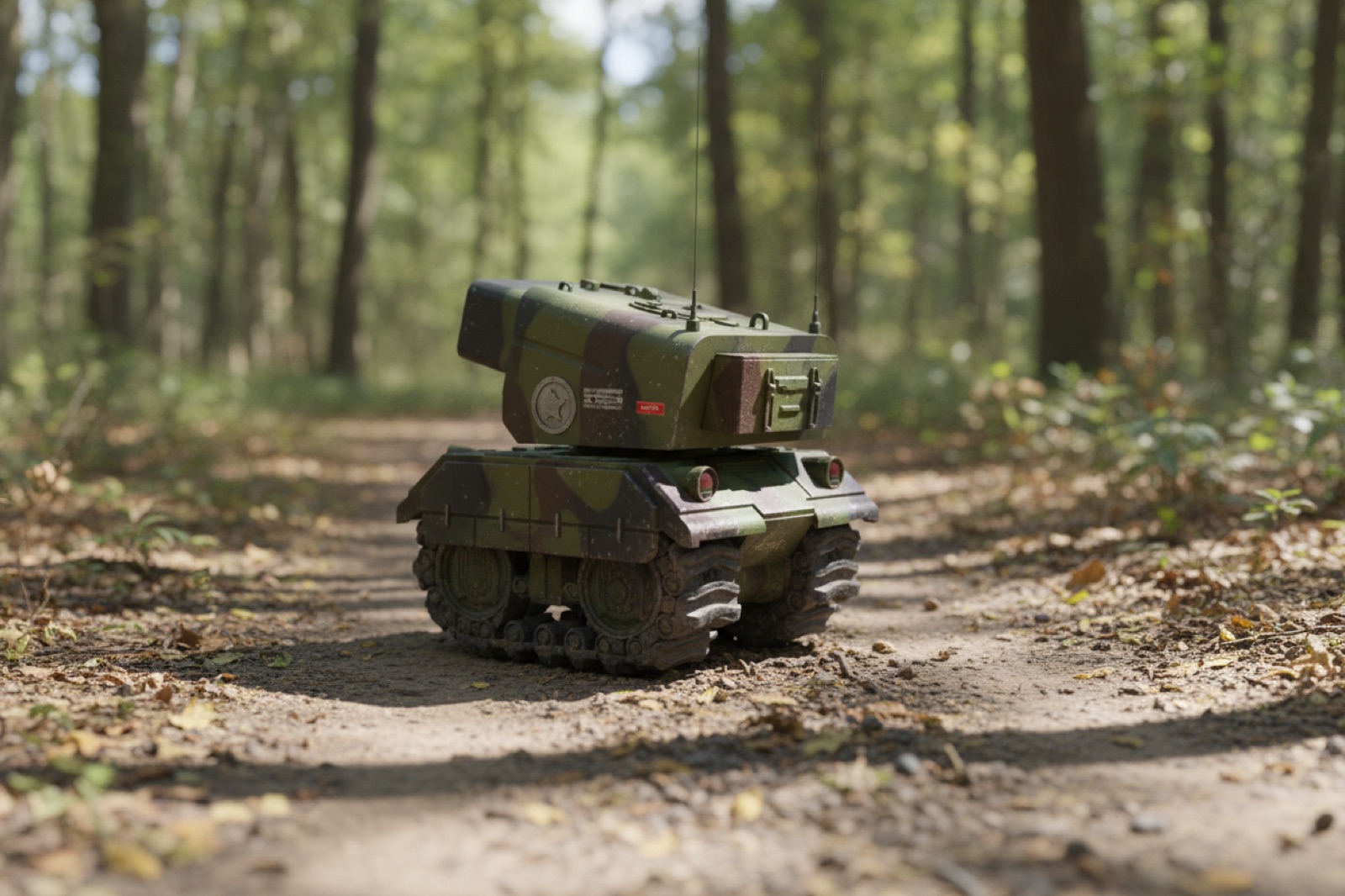 Camouflage concept render of the tank dock on a forest trail