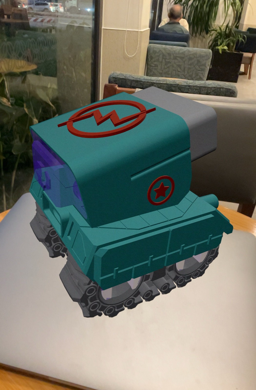 AR preview of the dock on a café table