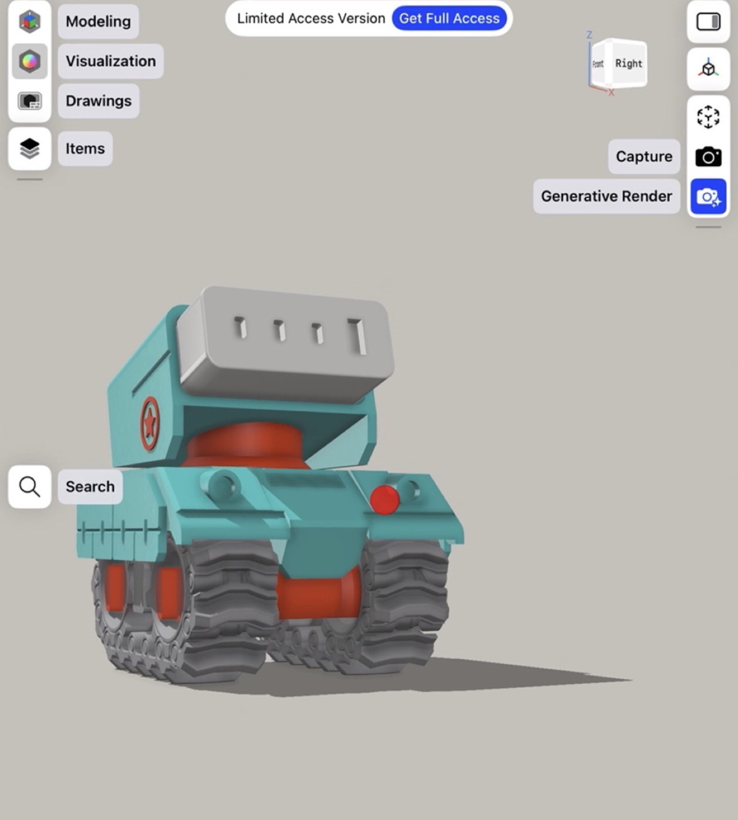Shapr3D model of the dock, rear view showing the charger cradle
